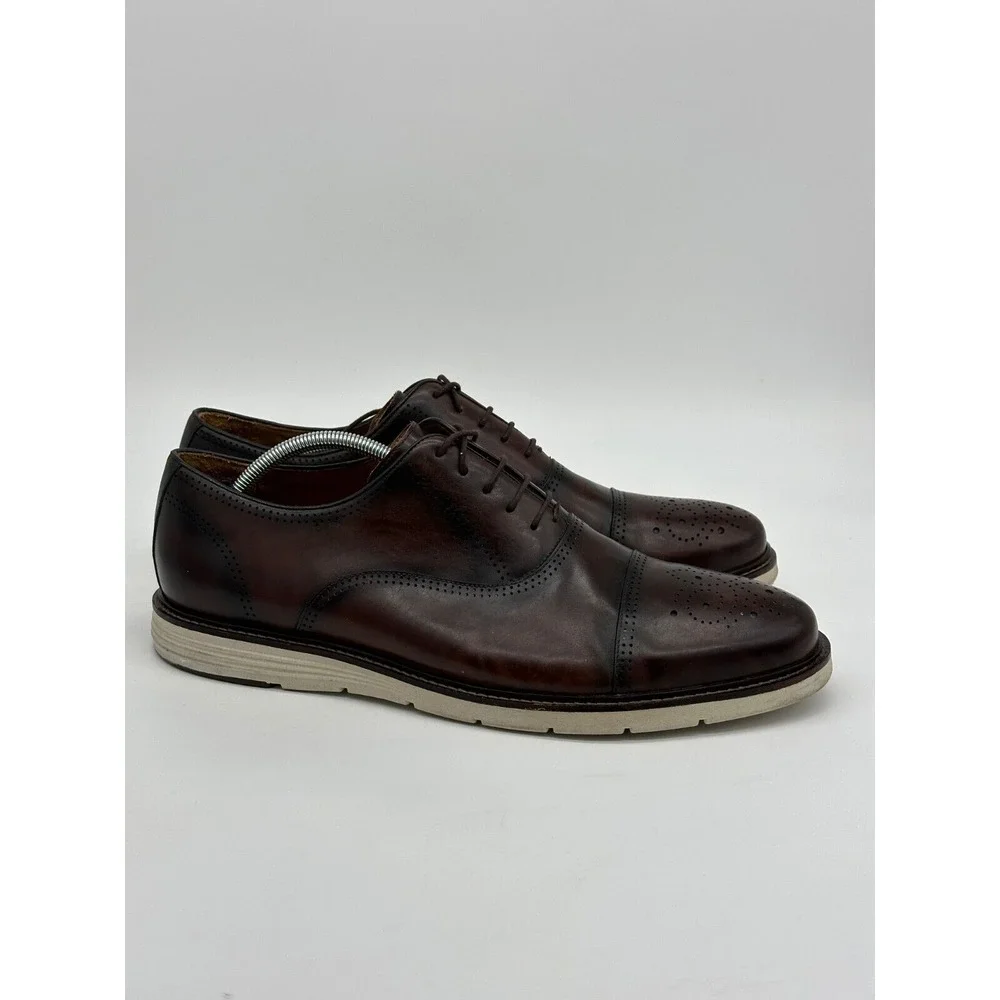 Belvedere Shoes Mens 13D Lampard Brown Leather Oxford Dress Burnished Lace Up